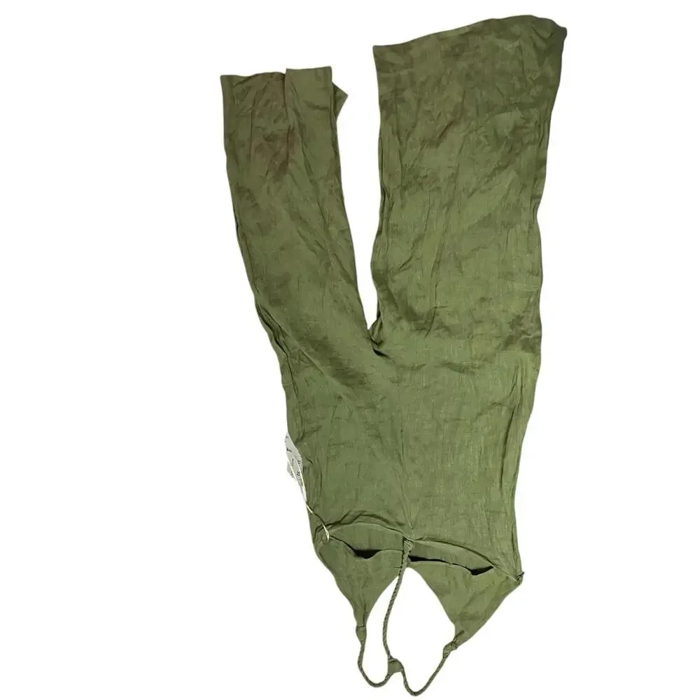 Zara Jumpsuit L Green Linen Palazzo Wide Leg Boho Cropped‎ Lagenlook